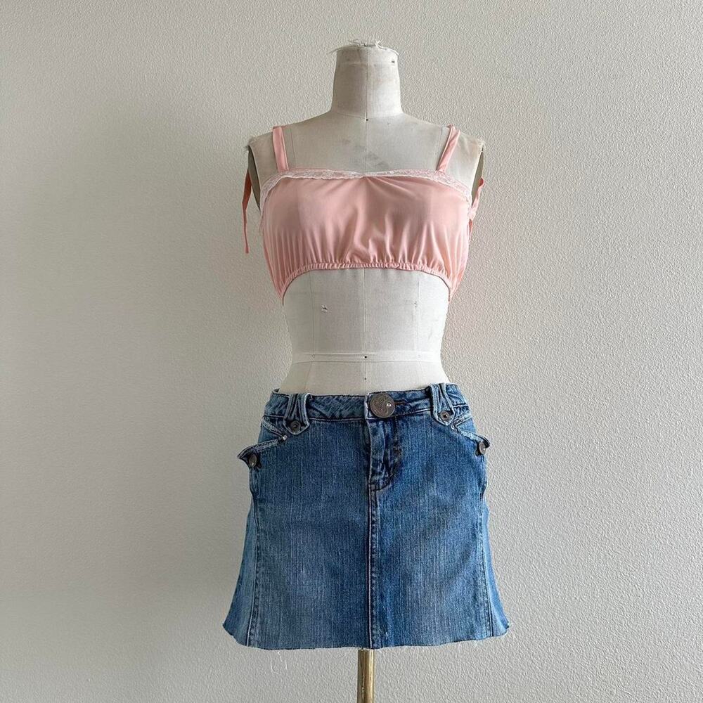 handmade peach-white nylon- lace trim camisole bralette